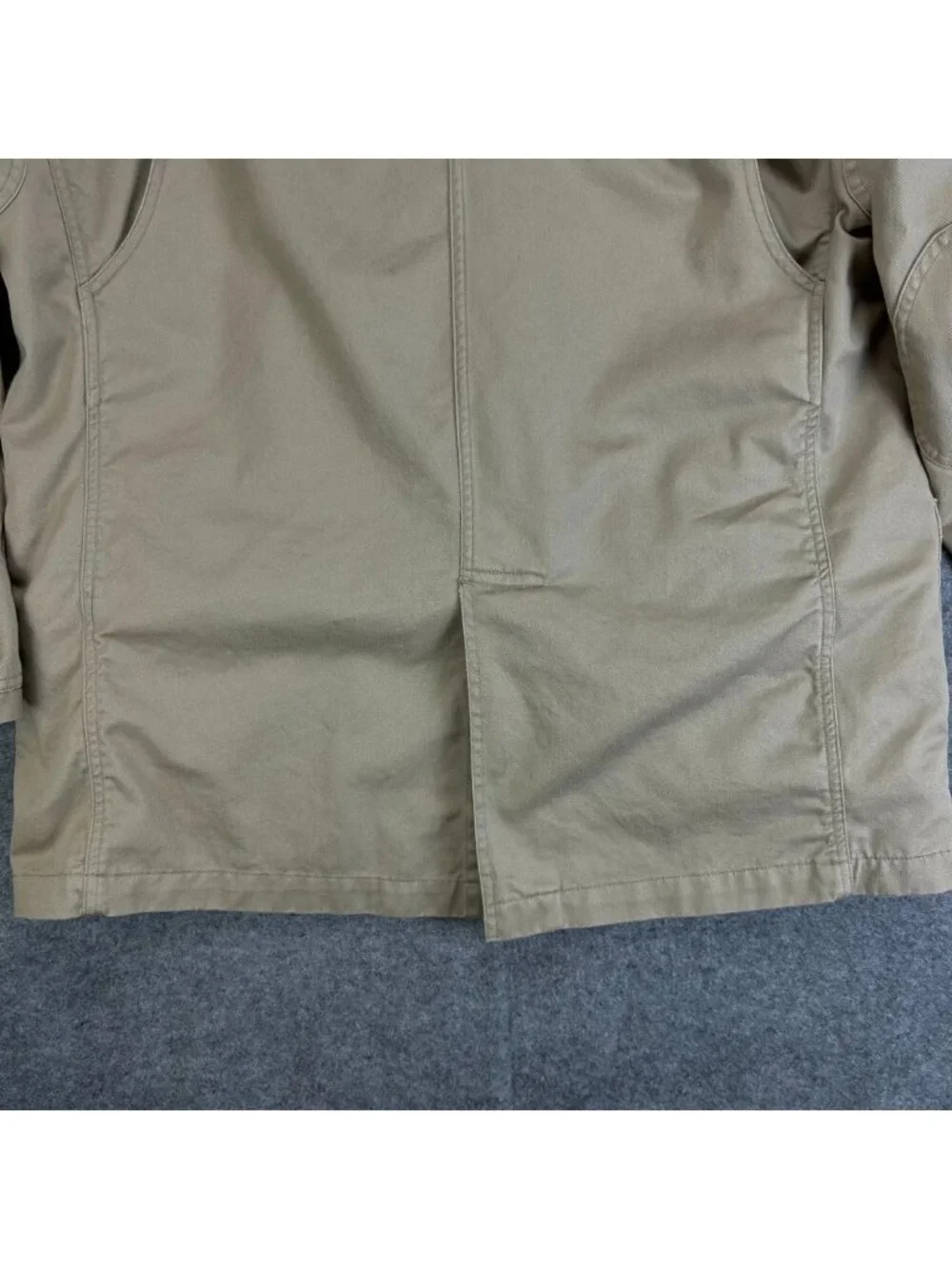 Duluth Trading Co Utility Blazer Jacket Mens XL Beige Cotton Long Sleeve “Read”